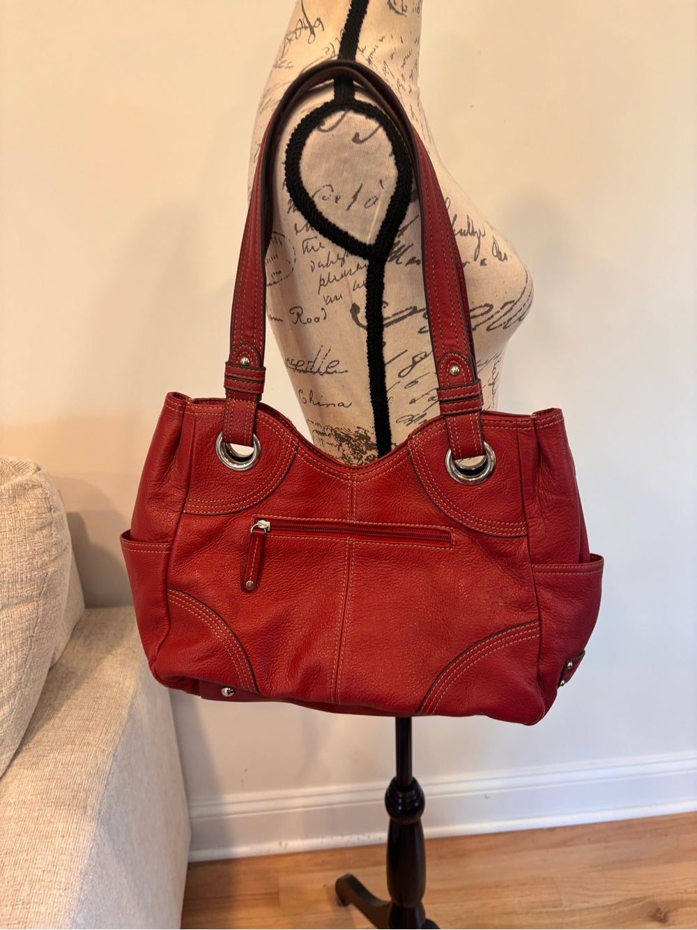 Tignanello pebbled red leather hobo bag